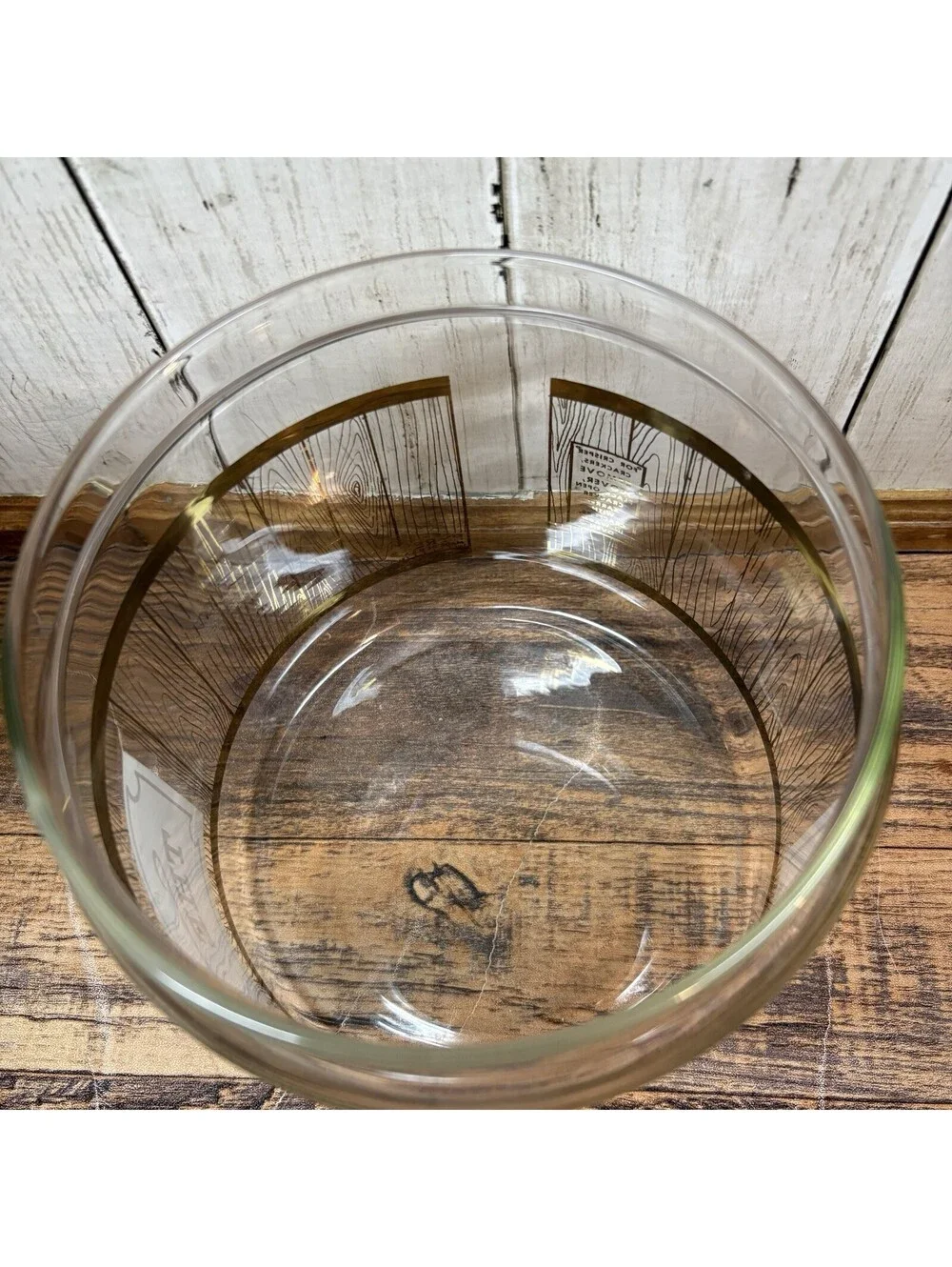 Vintage Pyrex The Cracker Barrel Glass Jar Canister Storage Container Lid Gold